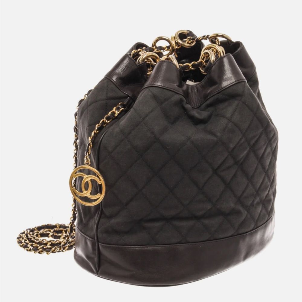 Chanel Black Canvas CC Chain Bucket Bag, Rare Vintage, Made in Italy - Picture 2 of 15